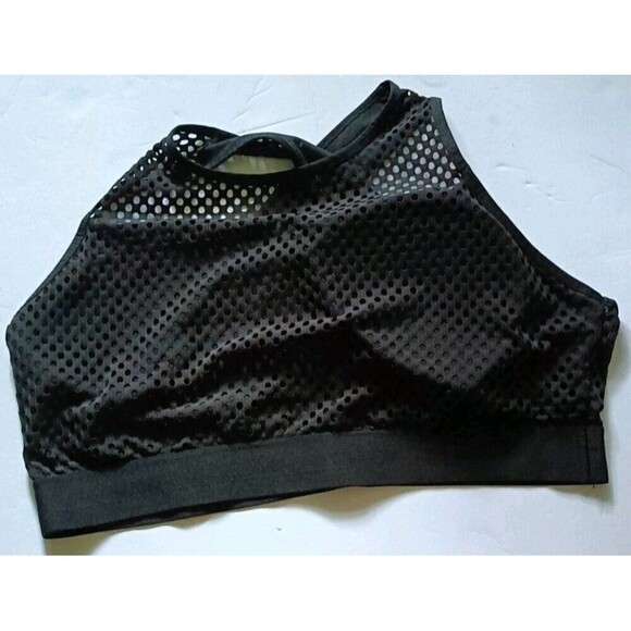 Spalding Sports Bra Fish Net Detail Plus Sz 2X Black High Neck Criss Cross Back - Picture 2 of 6
